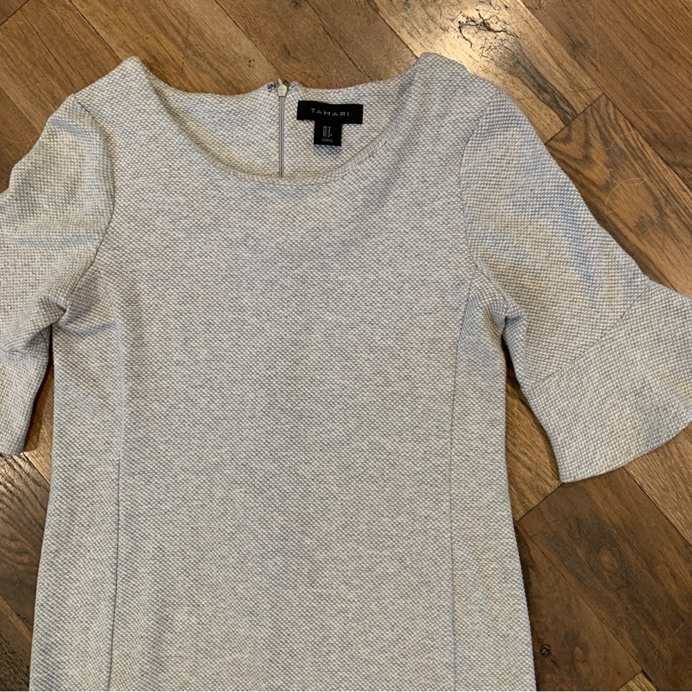 Tahari Womens Gray Round Neck Bell Ruffle Sleeve Dress Size 4 - Picture 8 of 10